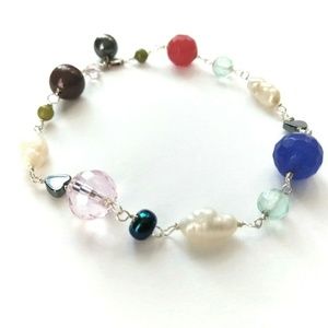 Statement Bracelet Sterling Silver Multi Stones